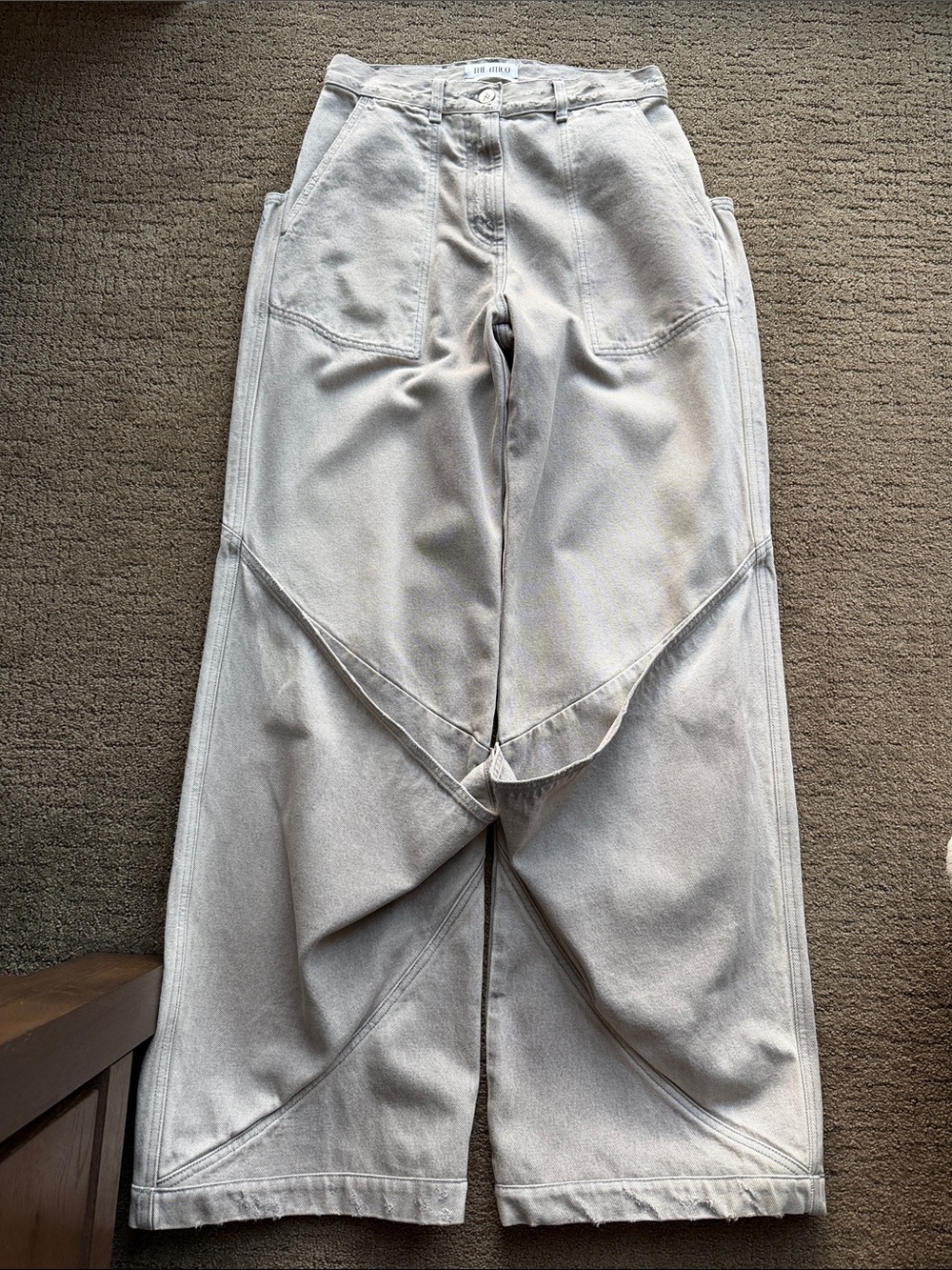 The Attico Cream Wide-Leg Utility Jeans
